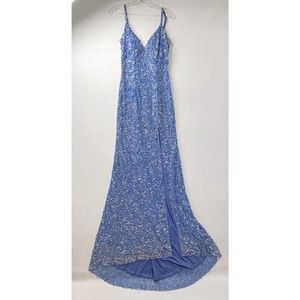 Sherri Hill Periwinkle Prom Dress Size 6 All Over Sequin Gown Slit Mermaid Blue